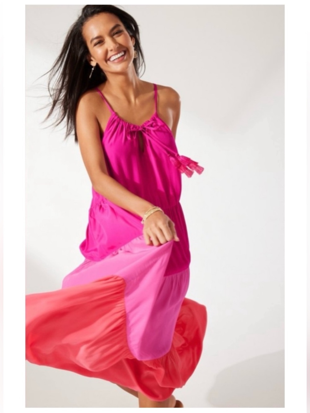 Tommy Bahama Colorblock Midi Tiered Dress in Pink Maui Size XL 16 / 18 - Picture 12 of 14